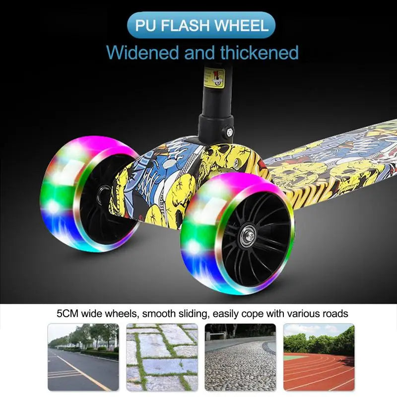 New Children's Scooter Fashion Cool Three Wheels Light-up Graffiti Scooter Outdoor Toys Portable Foldable Kids Balance Bike Toys