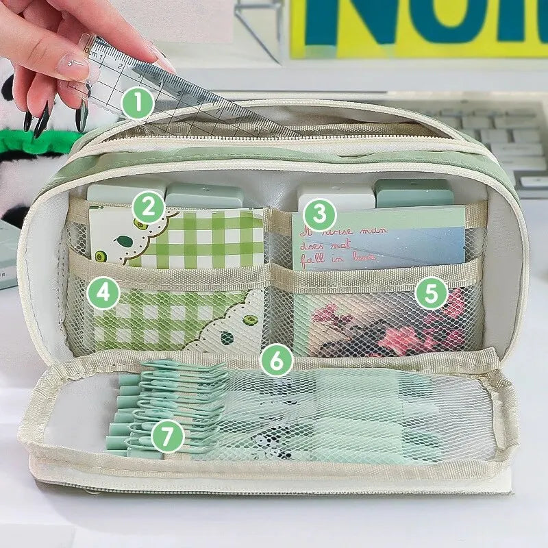 9-layer Large Capacity Pencil Case with Transparent Compartment and Magnetic Button Flip for Retrieval