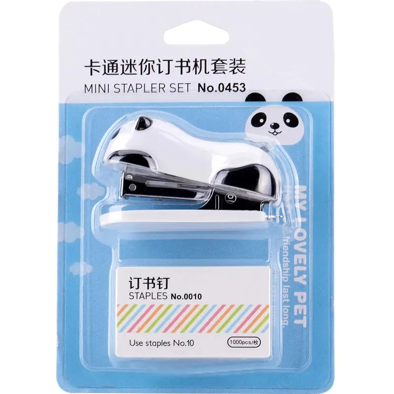 1PCS Red Panda Stapler Set 0453 Combination Type 10 # 10 # Adaptable 0010 Staple Needle Cartoon Mini