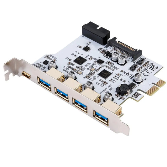 بطاقة إضافية USB 3.0 PCI-E Type C بطاقة توسعة PCI Express PCI-E إلى USB 3.0 محول بطاقة USB 3.1 PCI-E بخمسة منافذ + منفذ واحد