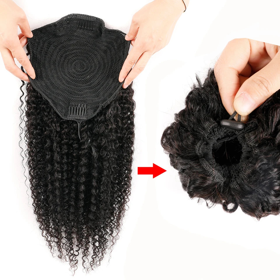 Aliballad Kinky Curly Drawstring Ponytail Remy Human Hair Brazilian Cury Ponytail Afro Clip In Extensions 100g-150g For Women