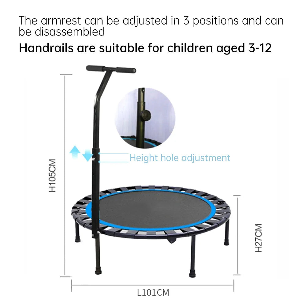 40" Foldable Trampoline Fitness Trampoline Adjustable Handrail Kids Adults Small Trampoline Outdoor Home Gym Rebounder Jumping