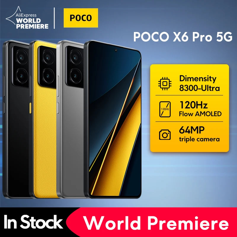 【Мировая премьера】POCO X6 Pro 5G глобальная версия смартфона Dimensity 8300-Ultra 6,67" 1,5K Flow AMOLED DotDisplay 64MP 67W NFC