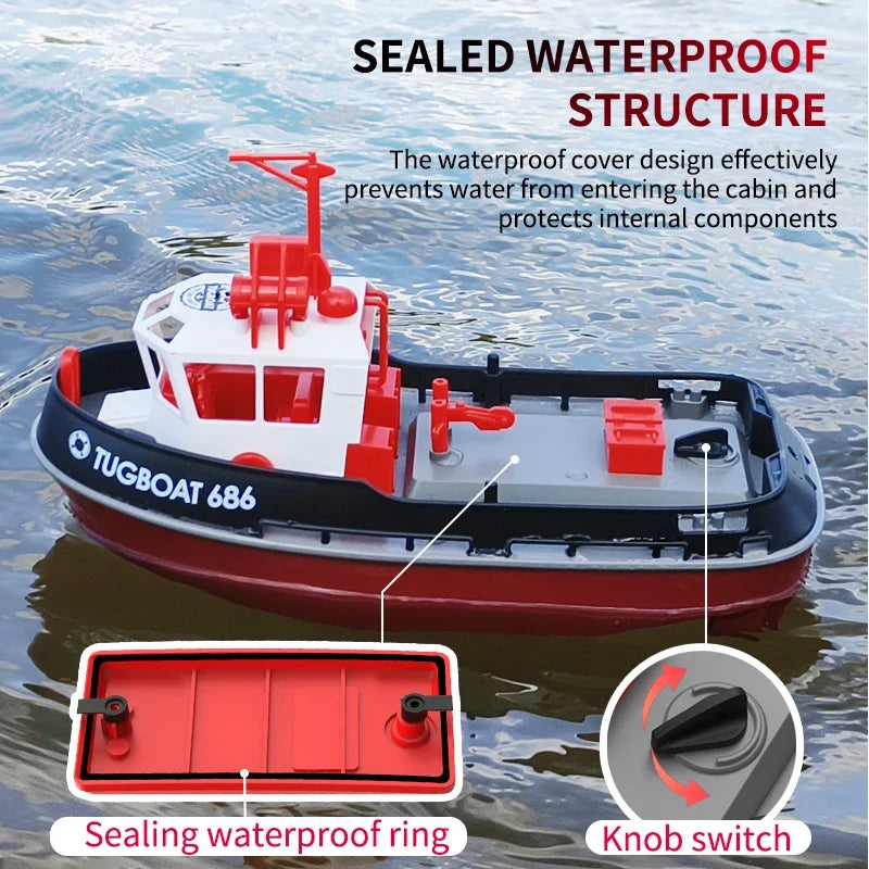 RC Tugboat 2.4G Remote Control Ship Dual Motor Power Proportionally Adjustable Steering Sealed Waterproof Structure Speed Boat