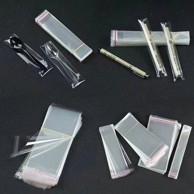 Self adhesive sealing transparent plastic bag, used for packaging jewelry, candy, biscuits, gifts, 100 pieces.