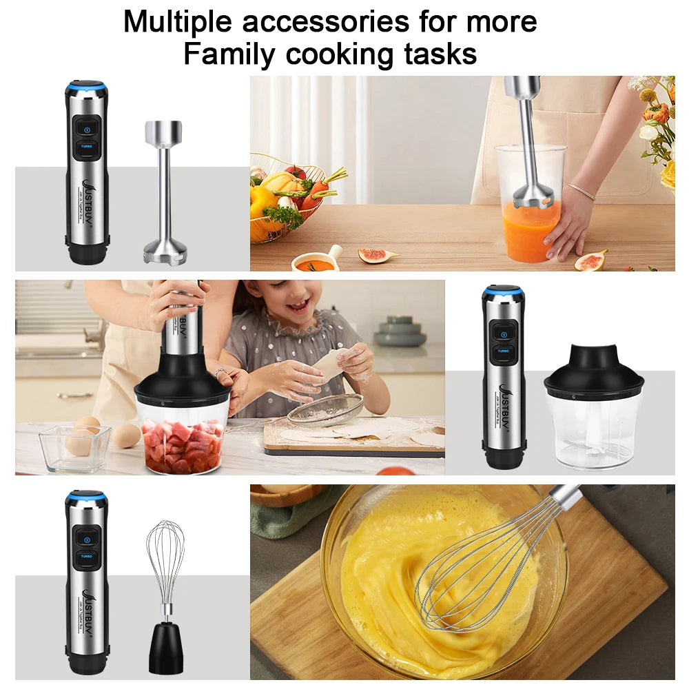 Led Light Baby Food Processor 1500W 6/4 in 1 Electric Stick Hand Commercial Blender Egg Whisk Mixer Juicer Meat Grinder