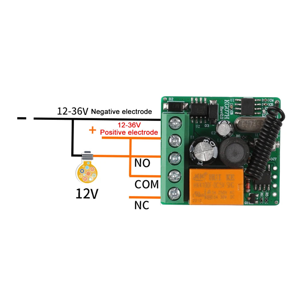 433Mhz RF Remote Control Wireless Switch DC 12V 24V 36V 10A 1CH RF Relay Receiver and 2CH Transmitter Kit For Intelligent Home