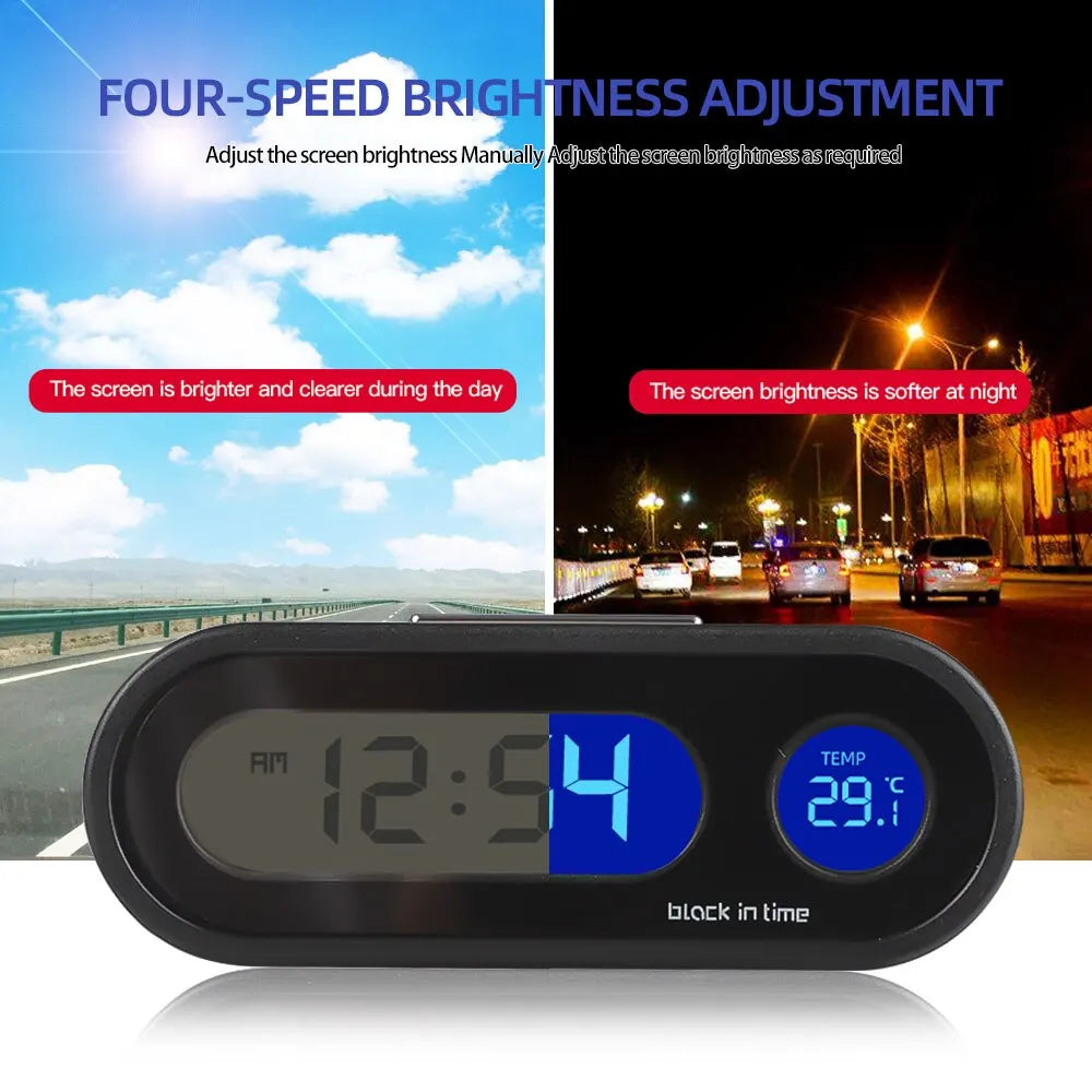 Mini Electronic Car Clock Time Watch Auto Dashboard Clocks Luminous Thermometer LCD Backlight Digital Display Car Accessories