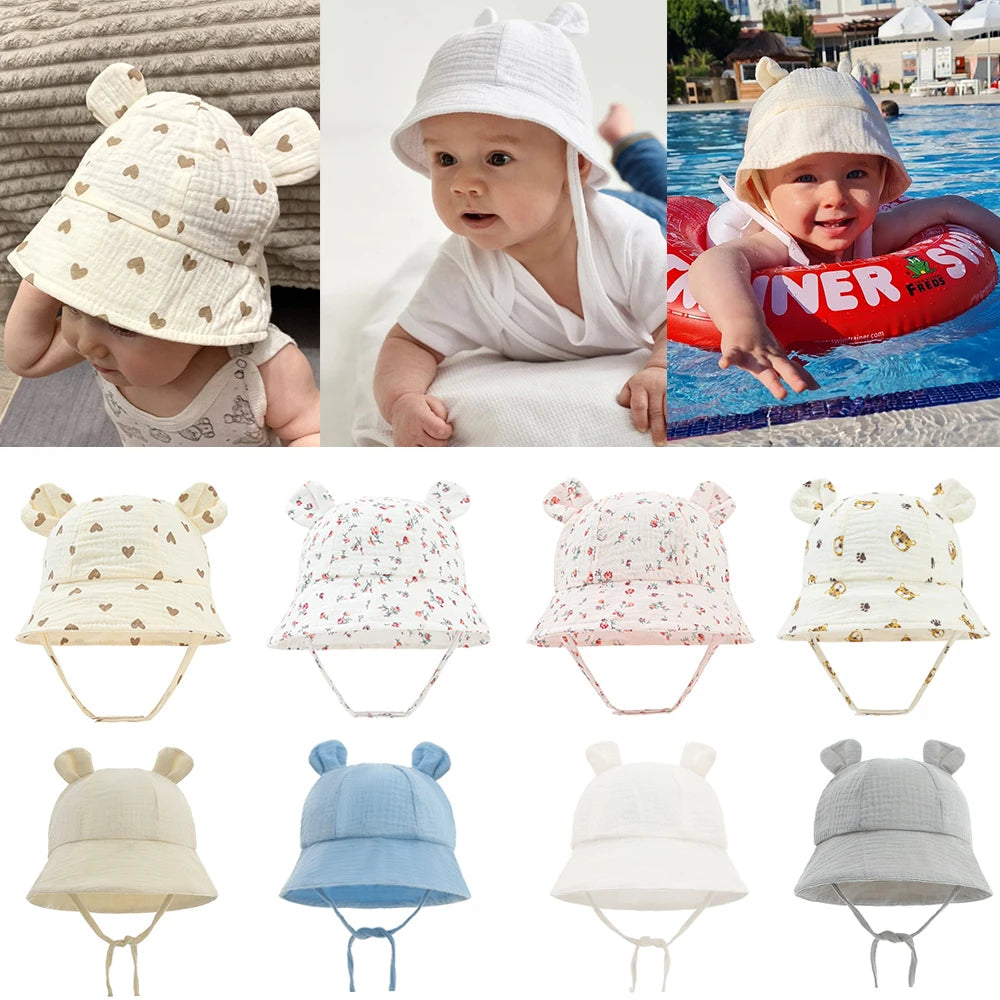 Muslin Cotton Baby Hat Summer Infant Cap Soft Baby Sun Hats Panama for Kids Girls Boys Bucket Hat Accessories Children 3-12M