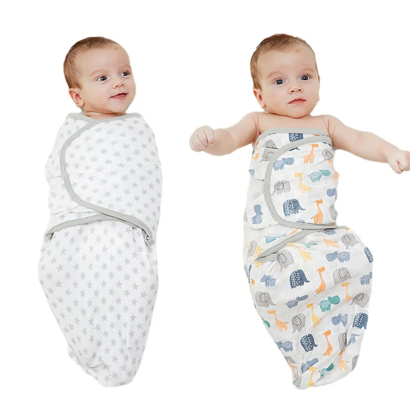 Muslin Newborn Sleeping Bag Hat Set Cotton Baby Swaddle Blanket Wrap Adjustable New Born Sleep Sack Infant Sleepwear 0-6M