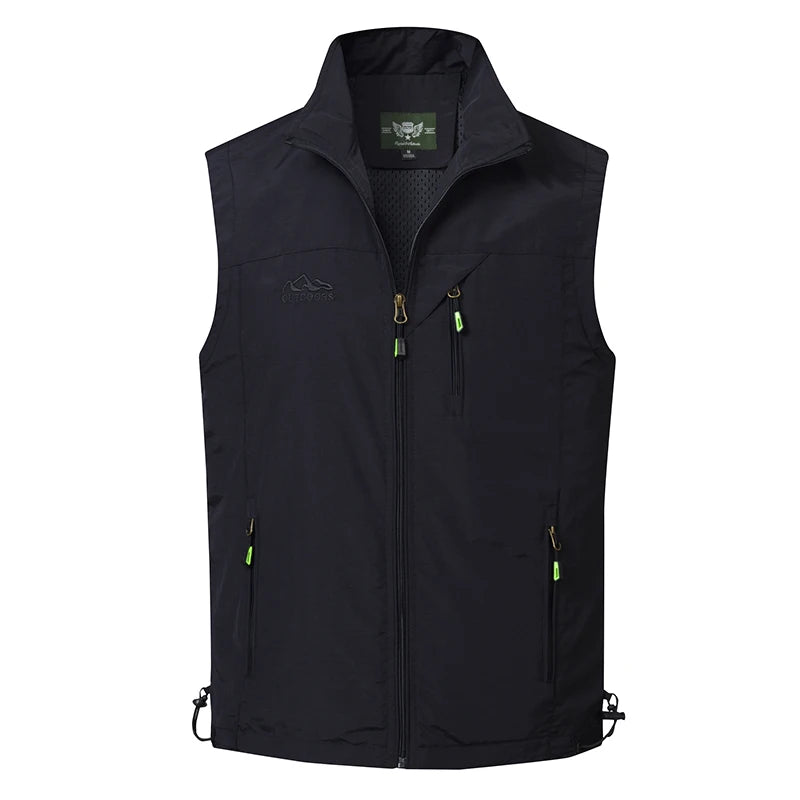 Spring and Summer Thin Middle and Elderly Casual Vest Men's Solid Standing Neck Breathable Vest Large Loose Shoulder Coat