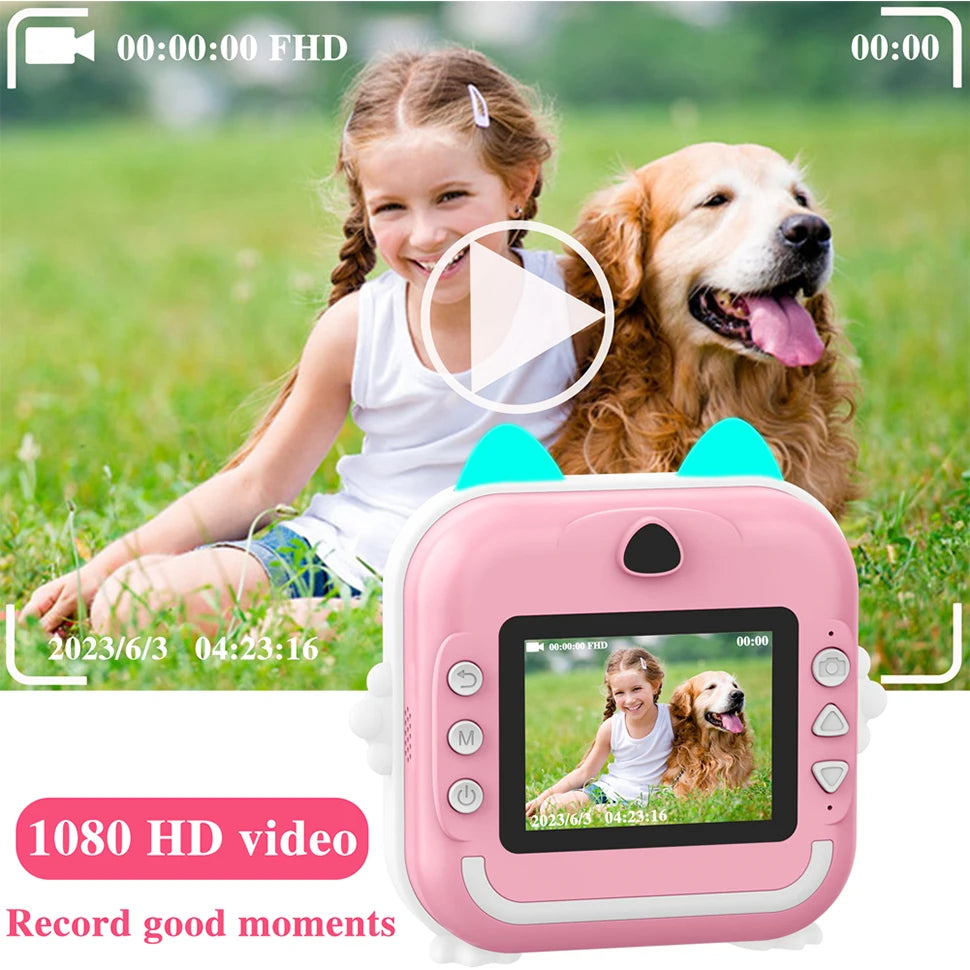 Kids Camera Instant Print Photo Mini Digital Video Camera for Kids with Zero Ink Print Paper 32G TF Card Educational Toys Gift