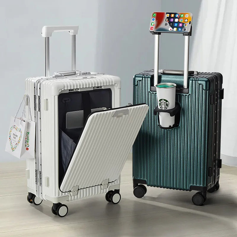 20/24 inch Travel suitcase on wheels TSA  Aluminum frame Front opening rolling luggage case USB middle size luggage with Wheels