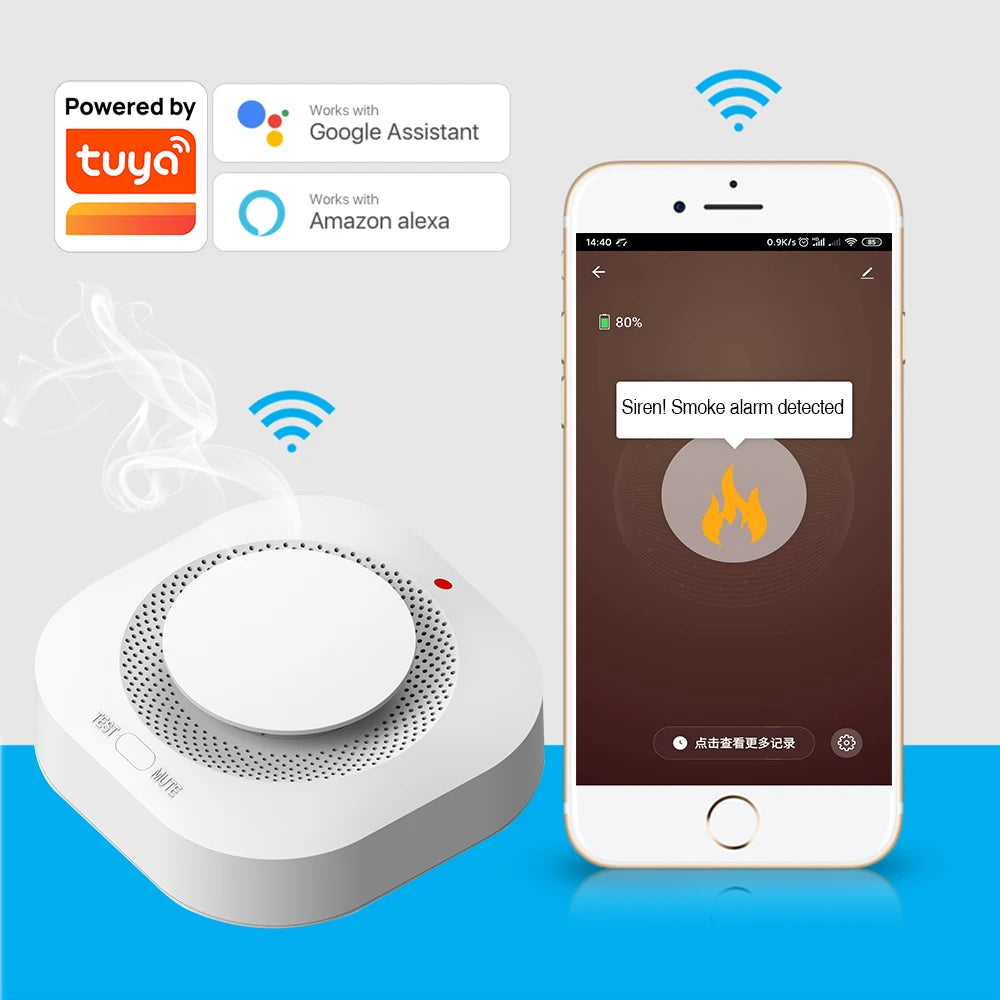 جهاز استشعار الدخان Tuya Zigbee Wifi 80DB إنذار الحريق كاشف الدخان الذكي واي فاي الحماية من الحرائق إنذار أمان المنزل الحياة الذكية