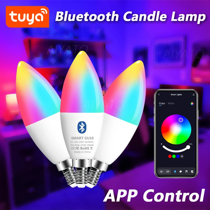 Tuya E14 лампы-свечи управление через приложение умная лампа Bluetooth WIFI RGB 220V светодиодная лампа с регулируемой яркостью умная жизнь комната домашняя группа хрустальные лампы