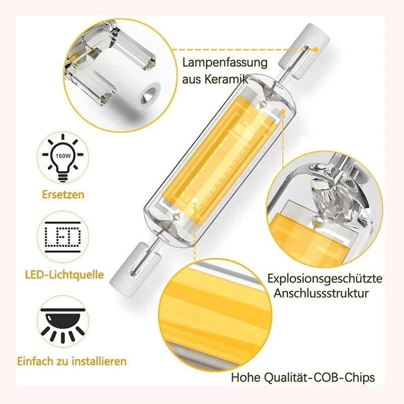 R7S светодиодная стеклянная трубка COB лампа 78MM 118MM высокой мощности R7S кукурузная лампа J78 J118 заменяет галогенную лампу переменного тока 110V 220V 240V Lampadas