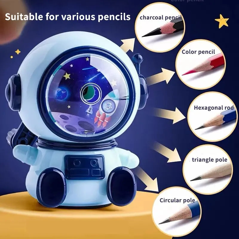 1pc Astronaut Cartoon Pencil Sharpener Students Pencil SharpenerHand Crank Manual Sharpener Cartoon Pencil Cutter For SchoolStat