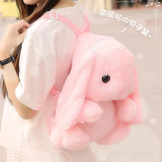 Cute Furry Rabbit Plush Doll Backpack Stuffed Kids Animal Backpack Lolita Rabbit Plush Doll Bag Long Ear Bunny Plushie s