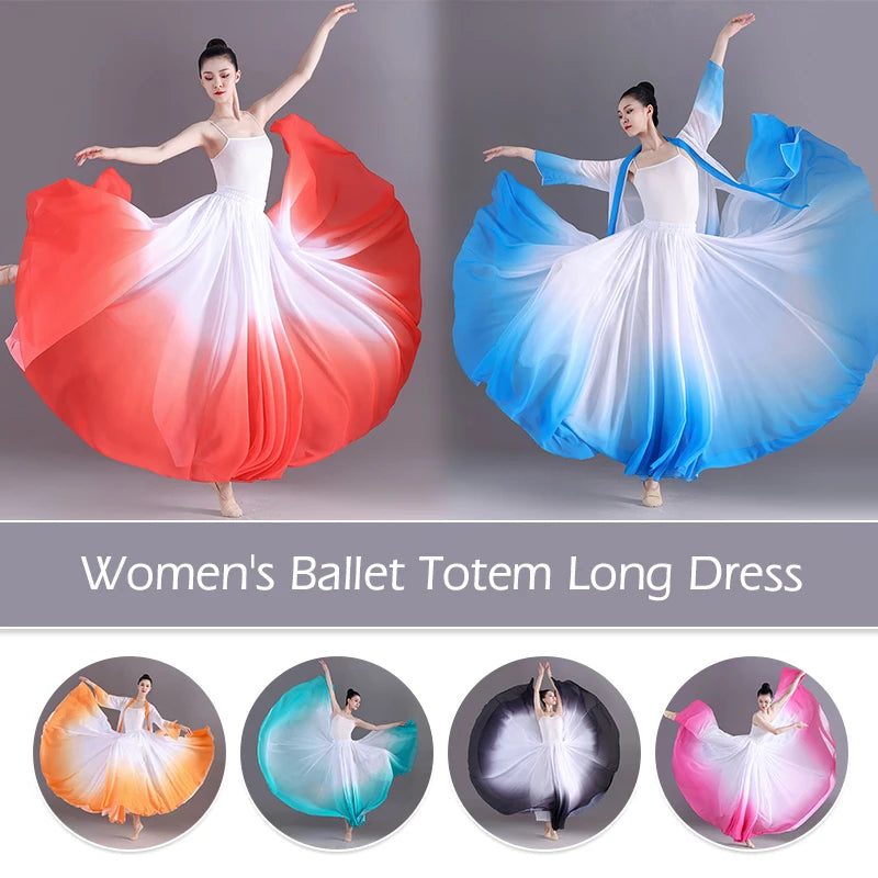 360-720 Degree Ballet Dance Skirts Big Swing Women Elegant Gradient Flowy Skirt Gymnastics Practice Classical Dance Costume