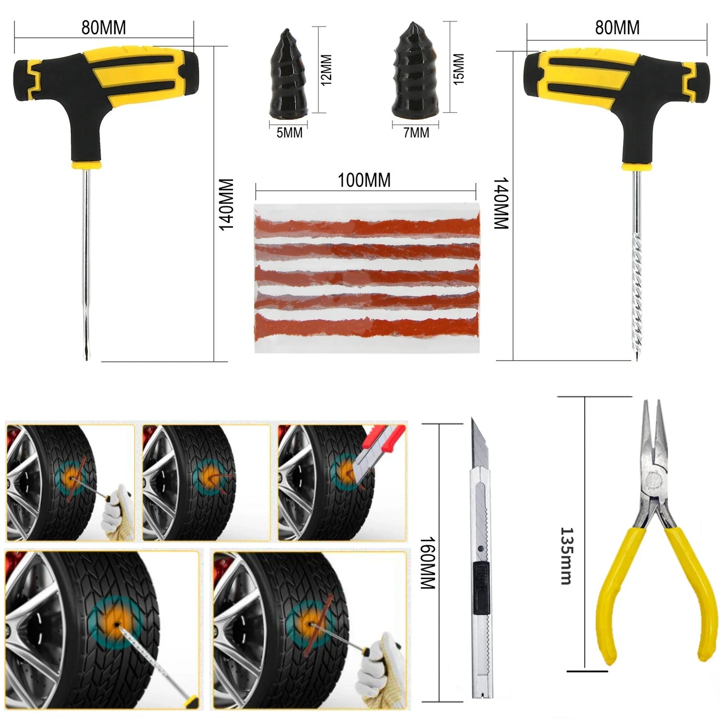 Car Tire Repair Kit Puncture Plug Tools Tyre Puncture Emergency for Tire Strips Stirring Glue Repair Tool Kit