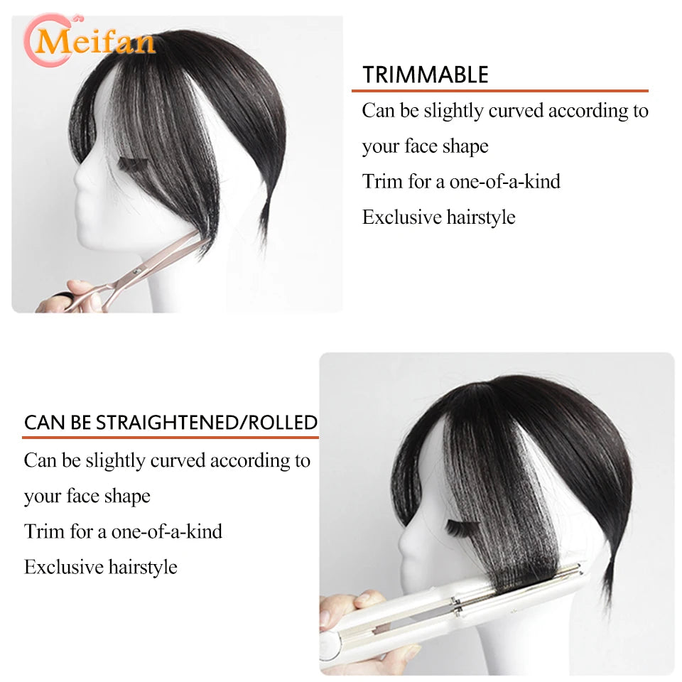 MEIFAN Synthetic Topper Hairpiece False Bang Clip-In Bangs Extension Natural Fake Fringe Invisible Clourse Hairpiece for Women