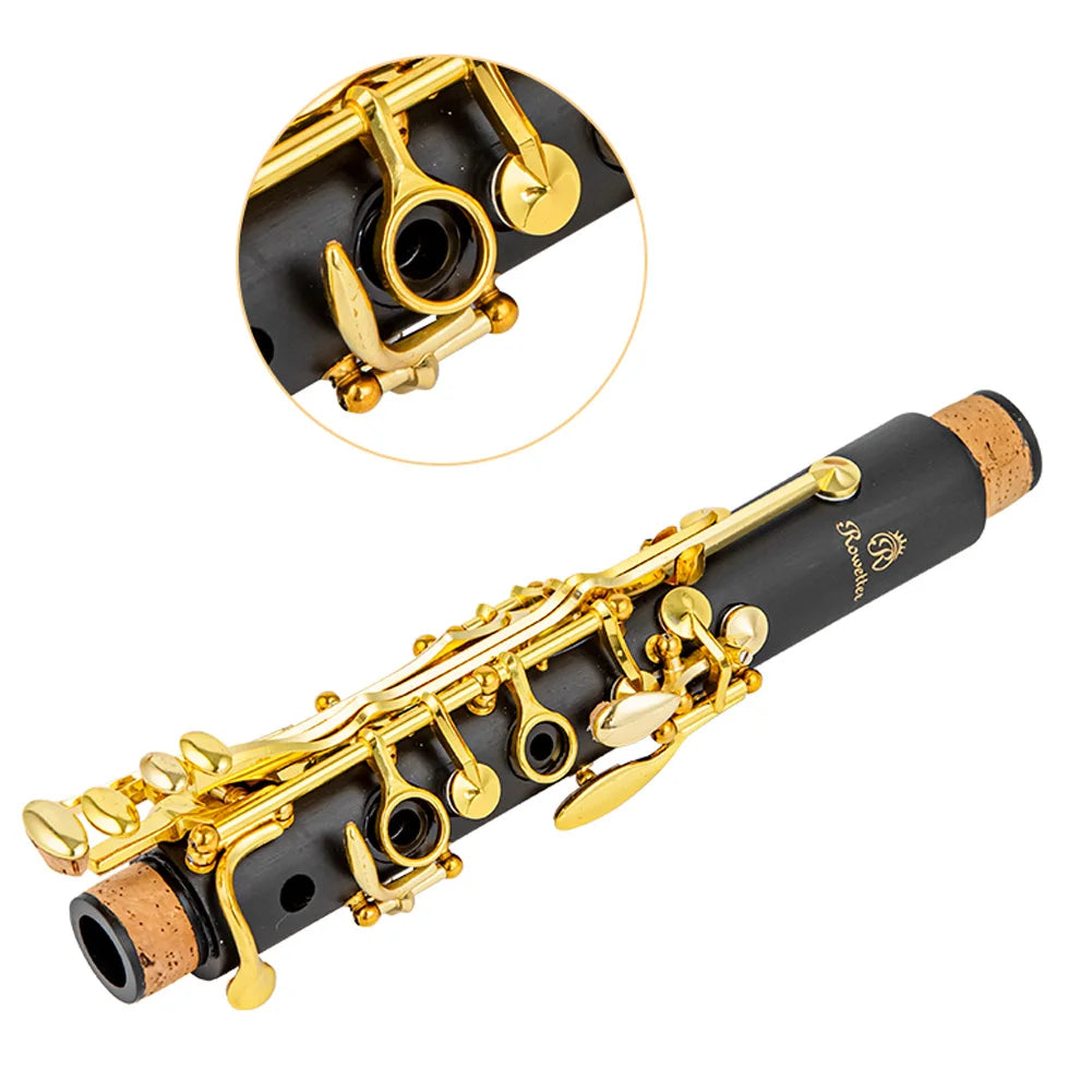 Rowtter Bb Clarinet Lacquer Gold 17 Keys Sib Klarnet Black Clarinete RCL-700NQ