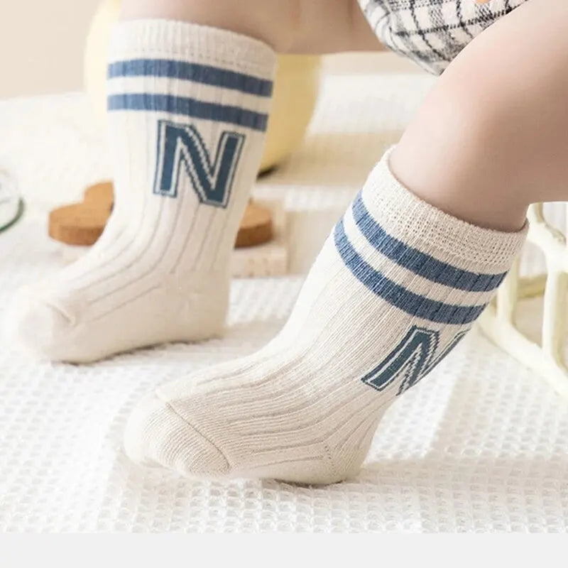 3 Pairs Baby Letter Socks Knit Soft Cotton Sock Kids Long Knee High Socks Infant Toddler Baby Boys Girls Cute Stripe Socks