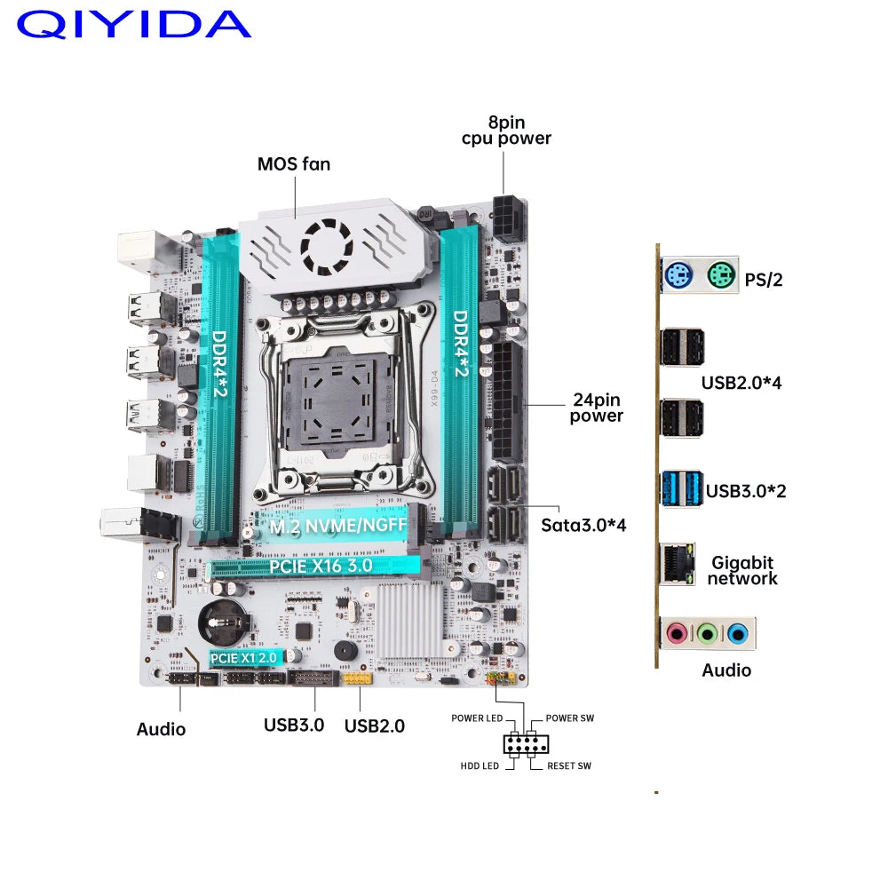 QIYIDA X99 motherboard D4 LGA 2011 3 with M.2 slot Support X99 C612chip DDR4 Memory SATA3.0 USB3.0 PCI16X