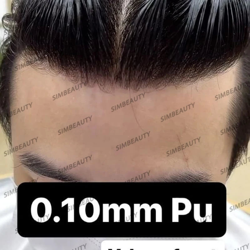 Natural Hairline Men's Toupee Durable Thin Skin Full Pu Base Male Human Hair Wigs Ash Brown Straight Man Hair System Prosthesis