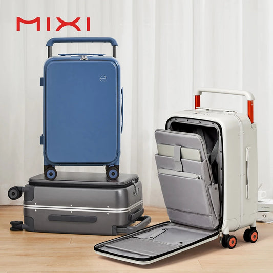 Mixi New Design Wide Handle Suitcase Men Carry-On Luggage Women Travel Trolley Case 20 Inch Cabin PC Aluminum Frame M9275