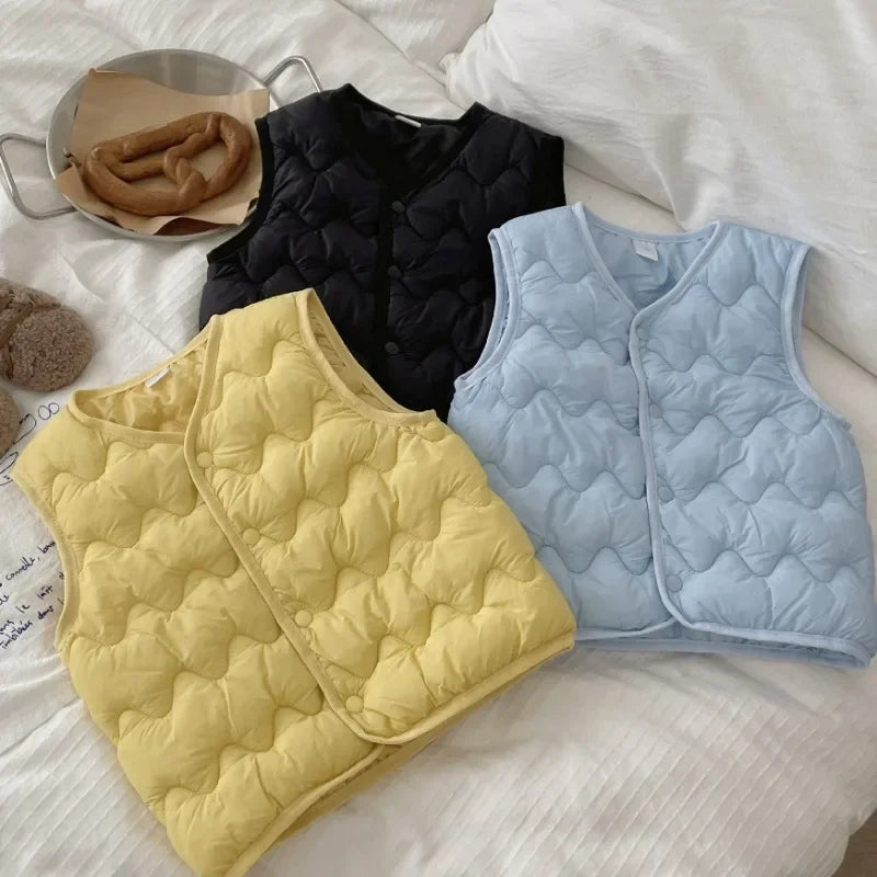 Autumn Winter Children Boys Girls Warm Vest Solid Cotton-Padded Waistcoats Baby 1-6Y Children Thicken Warm Outerwear for Kids