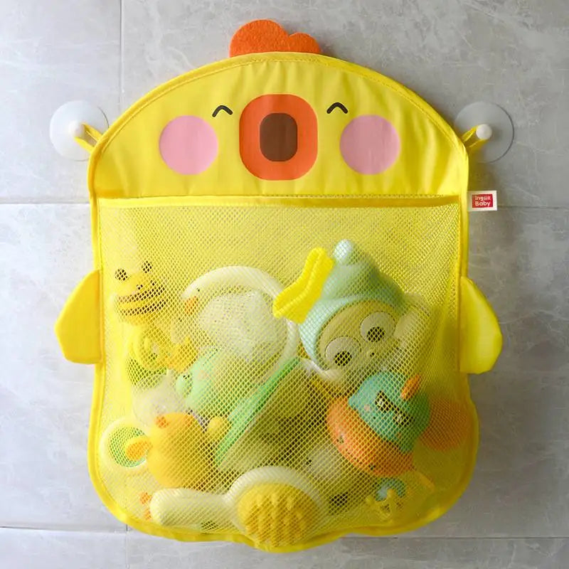 Cute Duck Mesh Net Toy Storage Bag - Perfect for Baby Bath Games & Bathroom Organization - With Suction Cups for Easy Storage