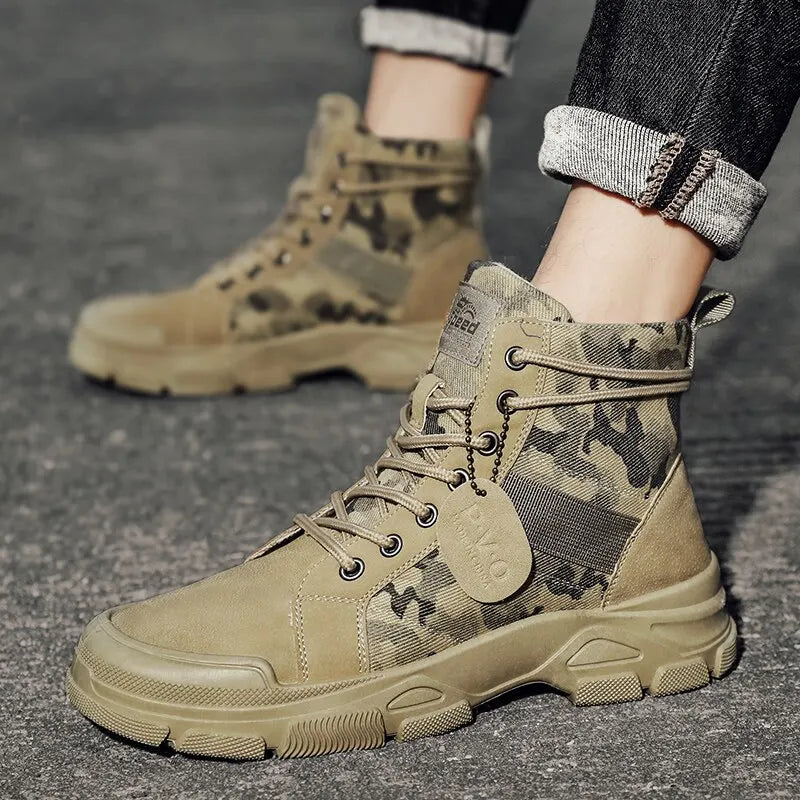 أحذية رجالية من مجموعة Camo Martin Boots، أحذية عمل كاجوال قصيرة مناسبة لفصل الخريف/الشتاء للرجال