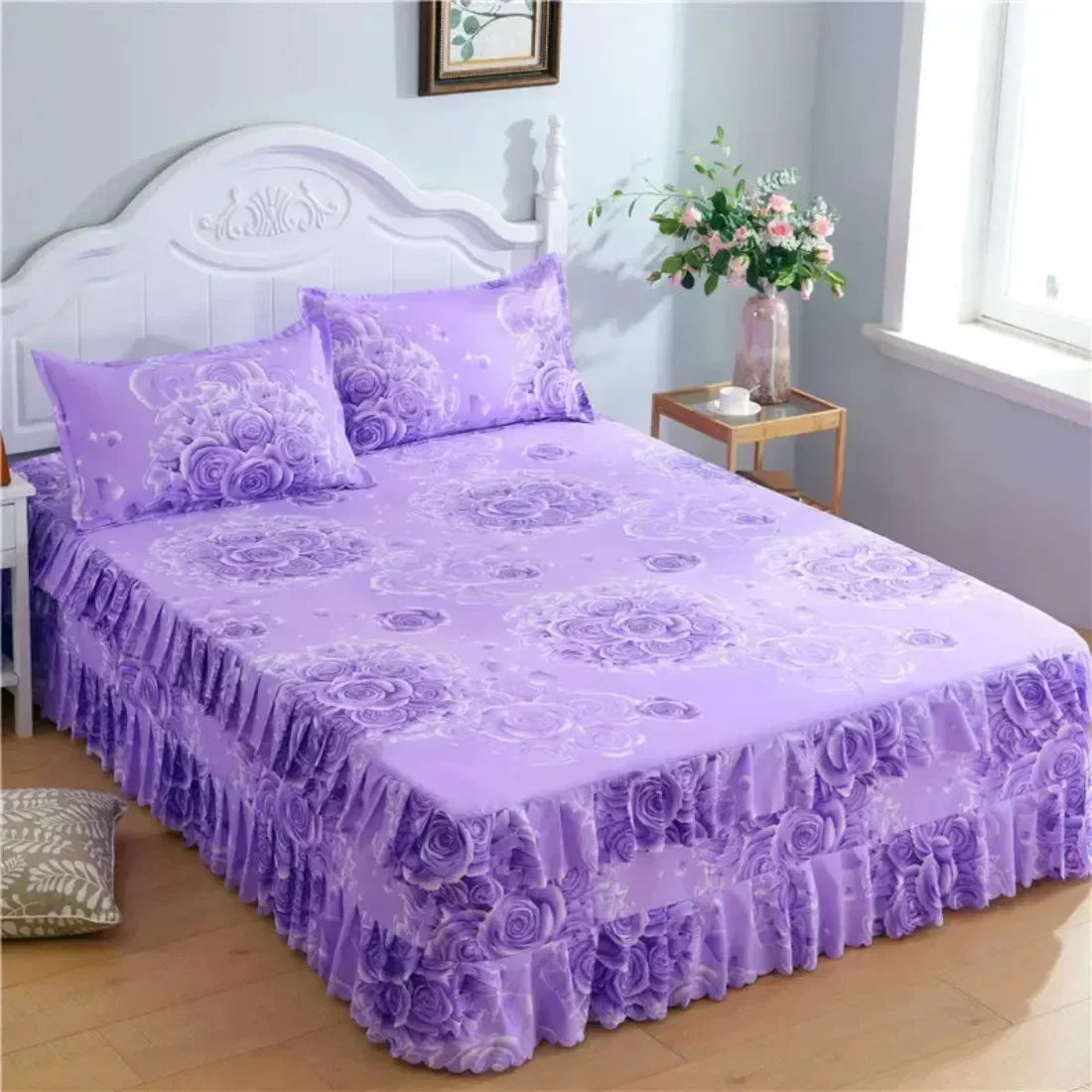 Bed Skirt Cotton Bedspread Set Embroidery Bed Dress Pillow Cases 3 Pieces/Set For King/Queen Double 1.5/1.8/2M Sheet Cover 3PCS