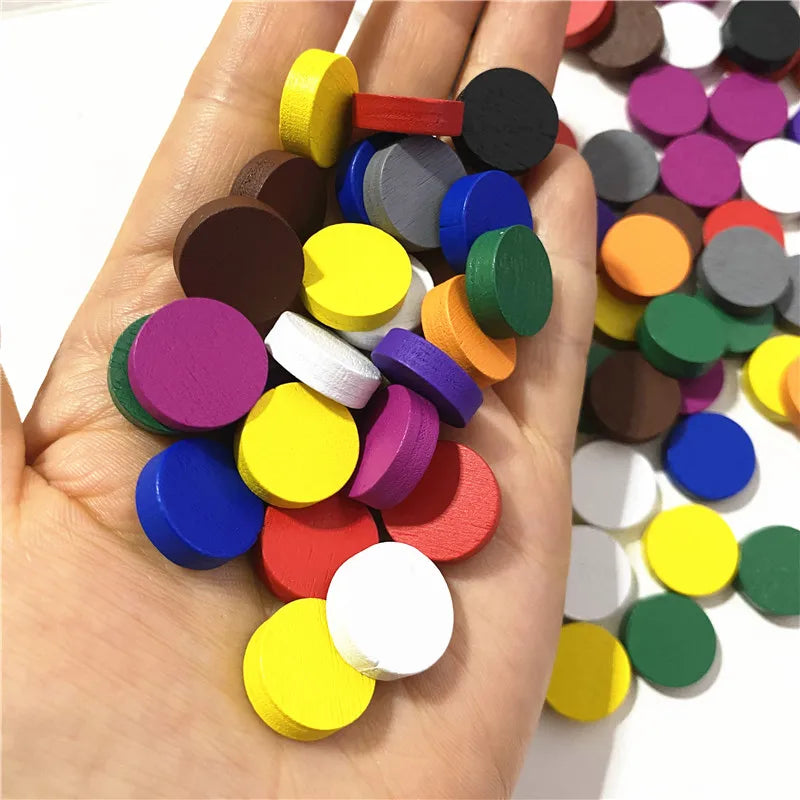 50pieces 15*5MM 11 Colors Wooden Disk Pawn Game Pieces Colorful Chess For Tokens Board game Accessories