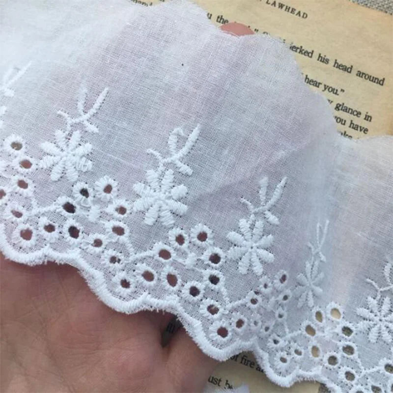 HOT Cotton Embroidered White Flower Lace Fabric Dubai Wide Sewing DIY Trim Wedding Applique Ribbon Collar Cloth Guipure Decor