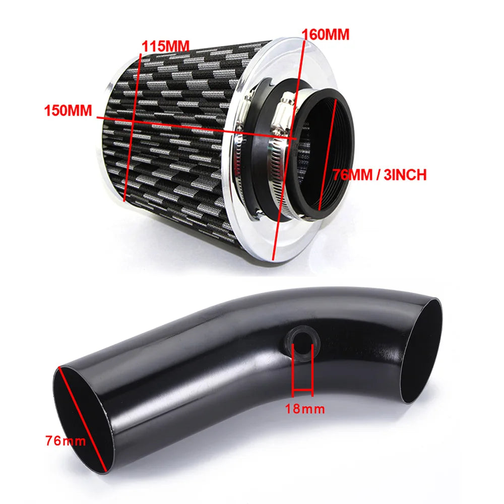 76mm Car Refitted Winter Mushroom Head Air Filter Intake Pipe Filter High Flow High Cold Air Filter Aluminum Pipe Kit