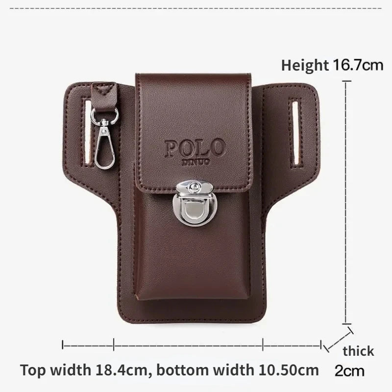 2024 Fashion New Men's Belt Leather Case Vertical Multifunctional Portable Phone Waistpack Card Bag Can Be Keyed Pu Leather Gift