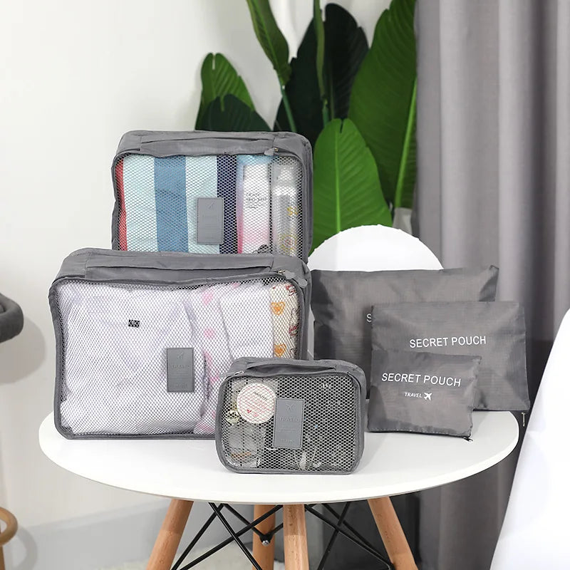 6 Pcs Travel Clothes Storage Bags Set Portable Luggage Organizer Suitcase Pouch Pouch Packing Cube For Shoes Packing Clothes