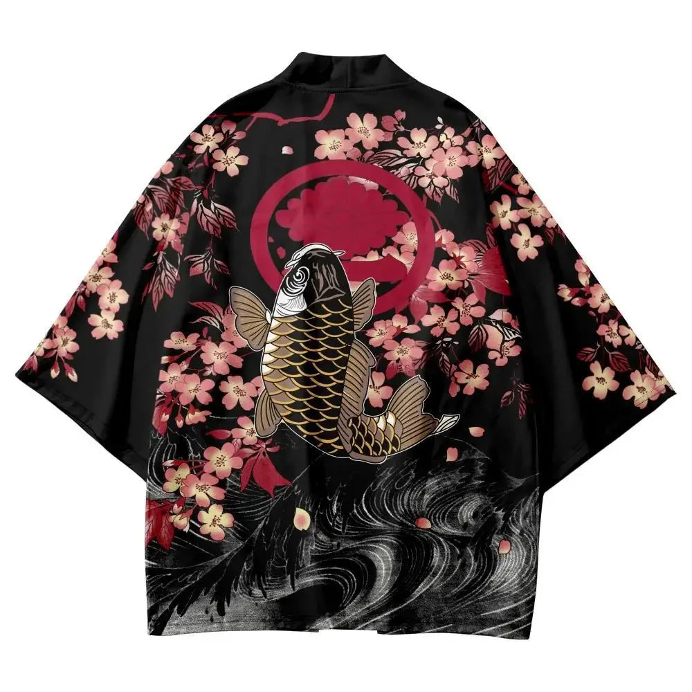 Men's And Women's Cardigans Kimono Carp Spray Print Beach Japanese yukata cosplays tradicional asia & pacific islands clothing