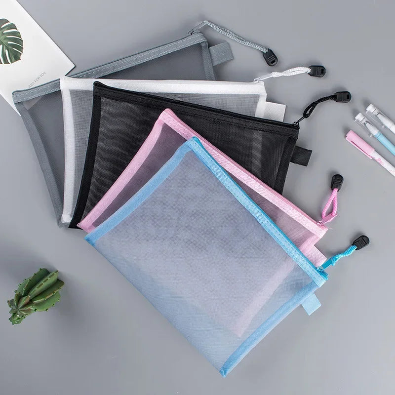 1Pcs A4/A5/A6 Mesh Zipper Pouch Clear Document Bag Book File Folders Stationery Pencil Case Storage Bags