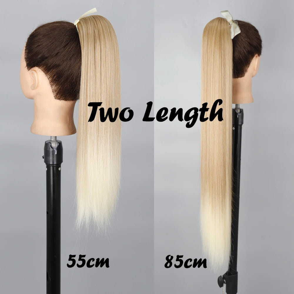 MERISIHAIR Synthetic Long Straight Wrap Around Clip In Ponytail Hair Extension Heat Reistan Pony Tail Fake Hair