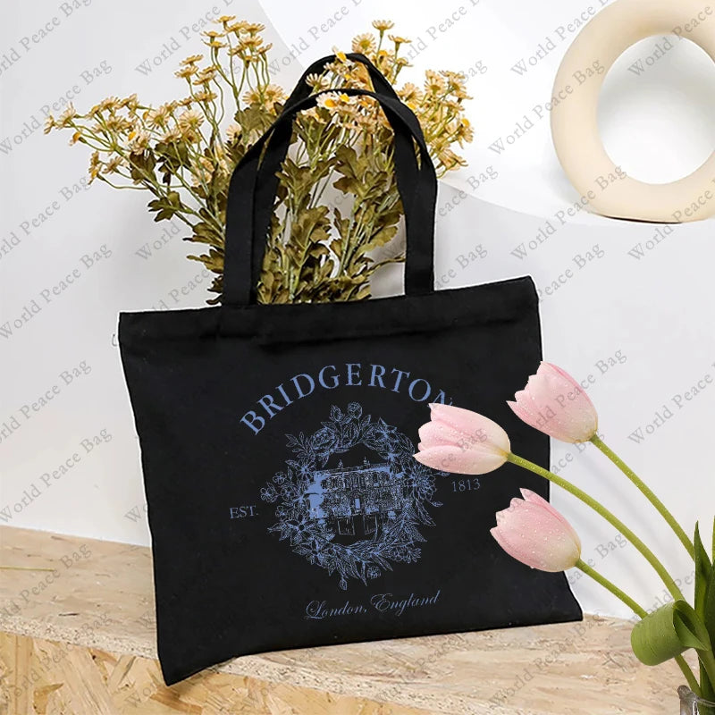 1 pc Penelope Colin Bridgerton Season 3 patternTote Bag Canvas Shoulder Bag For Travel Daily Commute Women's Reusable Bag