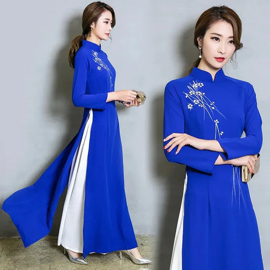 ملابس نسائية من البوليستر بتصميم خريفي جديد لعام 2024 مقاس كبير من Ao Dai Asia &amp; Pacific Islands Clothing M-2XL