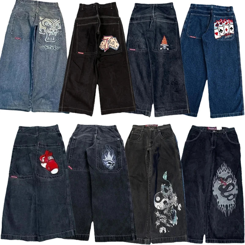 JNCO Y2K Мешковатые джинсы мужские винтажные джинсы высокого качества с вышивкой в ​​стиле хип-хоп уличная одежда Harajuku мужчины женщины повседневные широкие джинсы