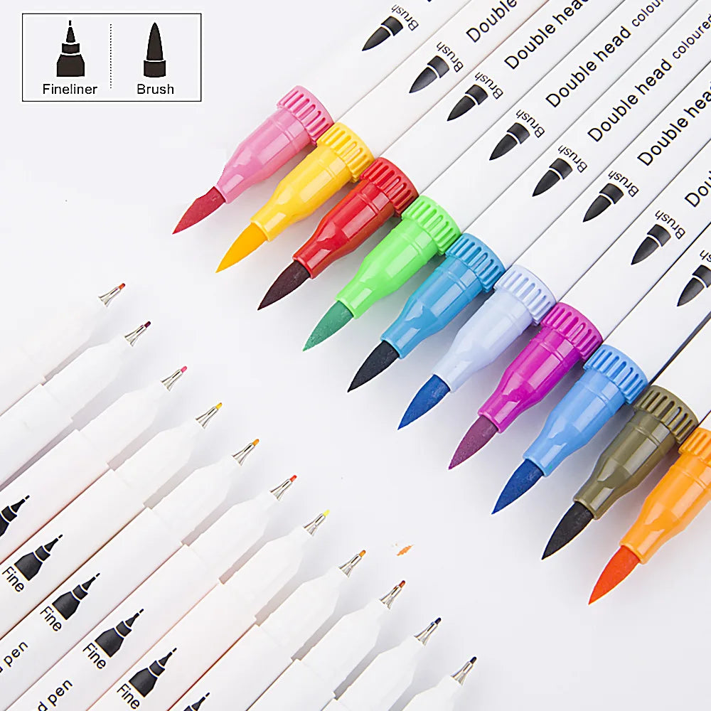 12-100 PCS Colored Art Marker Sketching Manga Markers Drawing Set Double head Watercolor Paint Brush Pen Supplies Stationery