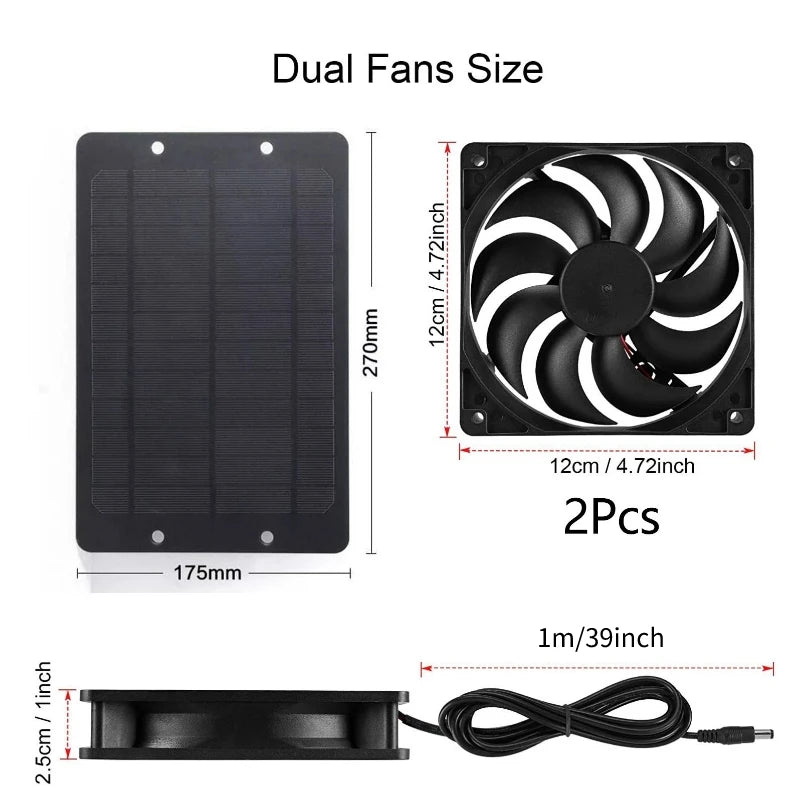 12V Solar Exhaust Fan 6 Inch Mini Ventilator Solar Panel Powered Fan Air Extractor for Dog Chicken House RV Greenhouse Fan