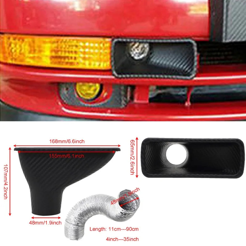 1pcs Universal Car Front Bumper admission air  Turbo Air Intake Pipe Kit ABS Turbine Inlet Kit Pipe Air Funnel Carbon Fiber Look