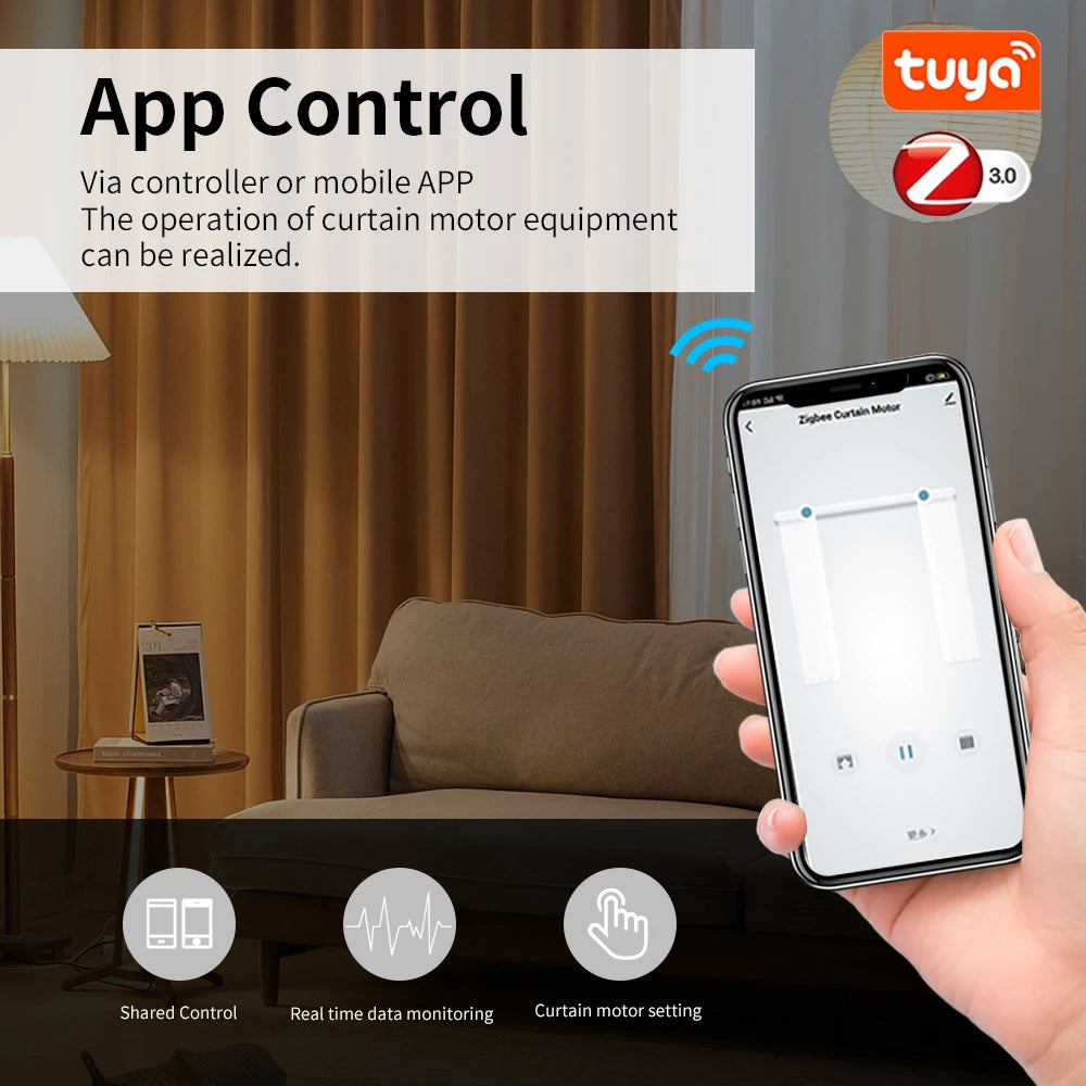 Smart Tuya Wifi/Zigbee Electric Curtain Shutter Motor with RF Remote 22.5CM Size APP Control Alexa Google Assistant SmartThings