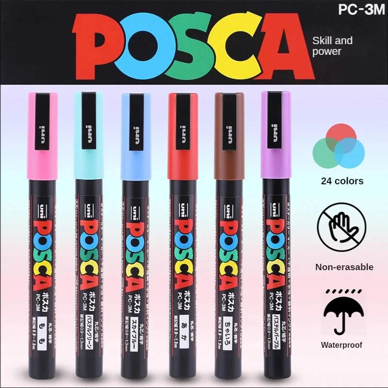 UNI POSCA Marker Pen PC-3M POP Poster Advertising Art Supplies Office Student Painting Anime Hand-Painted Stationery Graffiti